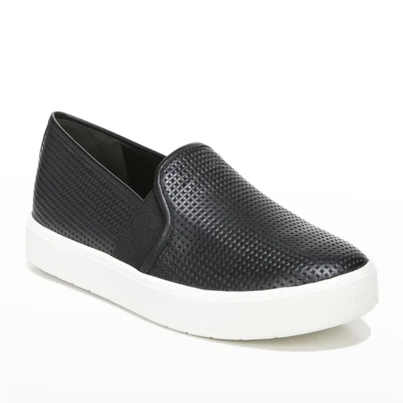 • Vince • Women’s Blair 5 Perforated Slip-On Sneakers Leather Black White 7 - Picture 1 of 5
